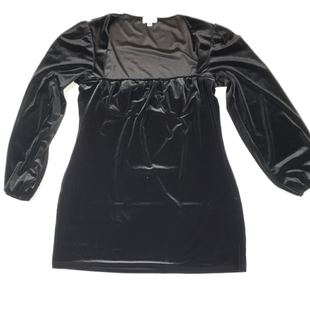 In The Style black velvet bustier long sleeve dress